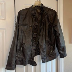 Weathered Brown Faux Leather Jacket Plus Size